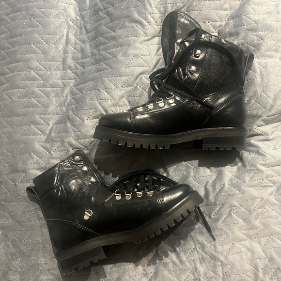 AllSaints Womens Bootie Black Lia Calf Leather Drawstring Boots 39 (8.5W) - Picture 3 of 10